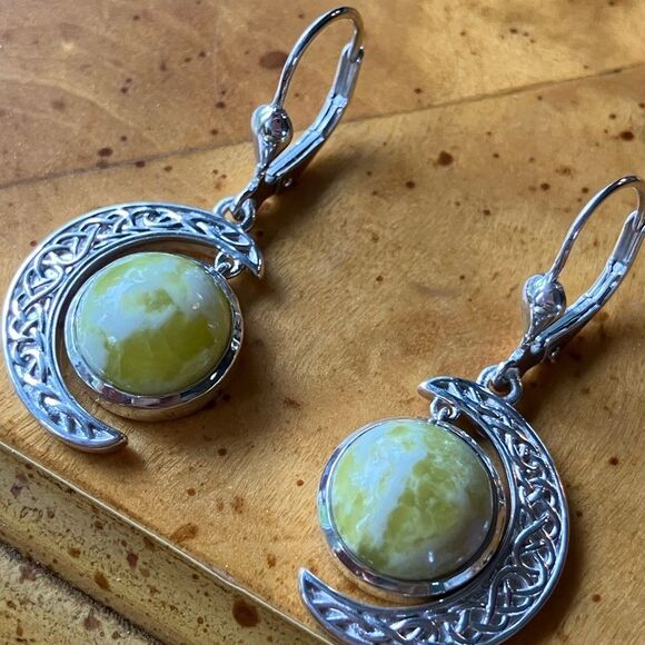 Natural Connemara Marble Sterling Silver Moon Earrings - Picture 2 of 7
